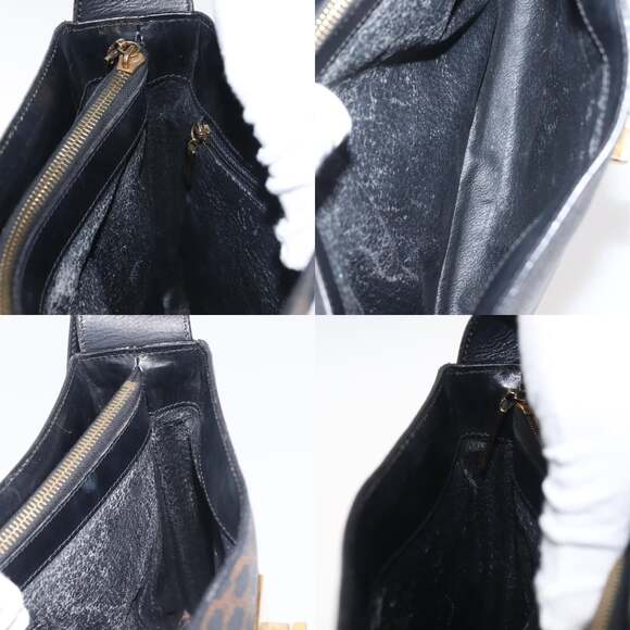 CELINE Macadam Canvas Shoulder Bag Pvc Leather Black Gold - Picture 12 of 13